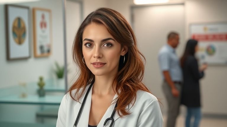 Mulher profissional em destaque em um consultório moderno, representando estratégias para gerar leads para clínicas, com iluminação cinematográfica e estética editorial premium. Elementos digitais sutis (formulários e gráficos) sugerem captação de pacientes online.